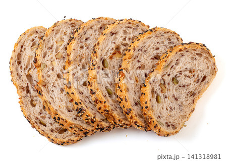 slices of artisanal European sourdough bread with flaxseed and walnut slices of artisanal European sourdough bread with flaxseed and walnut 141318981