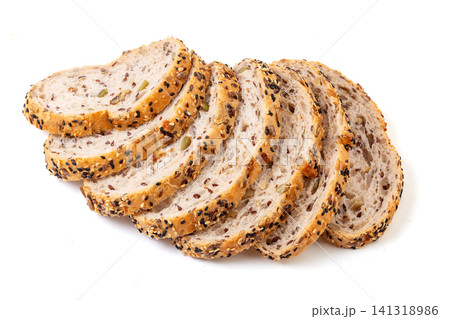 slices of artisanal European sourdough bread with flaxseed and walnut slices of artisanal European sourdough bread with flaxseed and walnut 141318986