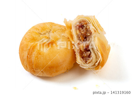 traditional Suzhou style flaky mooncake filled with aromatic rose paste traditional Suzhou style flaky mooncake filled with aromatic rose paste 141319160