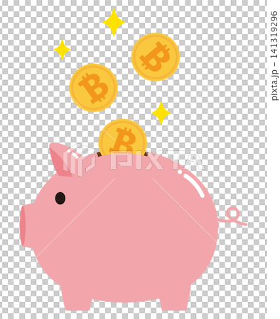 A piggy bank and Bitcoin 141319296