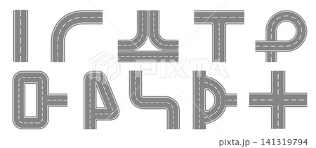 Urban road map icons, top view, city street paths Urban road map icons, top view, city street paths 141319794