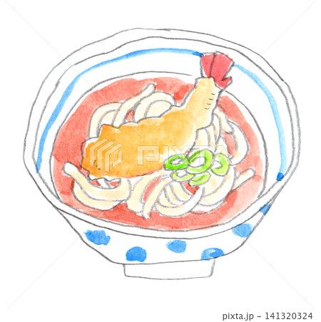 天ぷらうどんのラフな水彩画 141320324