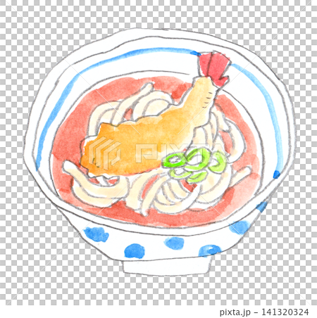 天ぷらうどんのラフな水彩画 141320324