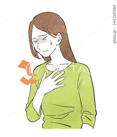 痛む胸を押さえる若い女性 水彩風の手描きイラスト素材 痛む胸を押さえる若い女性 水彩風の手描きイラスト素材 141320360