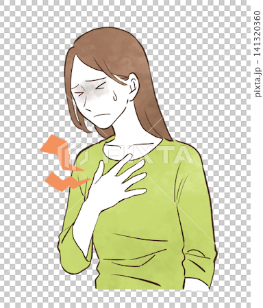 痛む胸を押さえる若い女性 水彩風の手描きイラスト素材 痛む胸を押さえる若い女性 水彩風の手描きイラスト素材 141320360