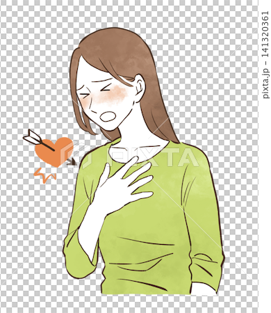 ハートを射抜かれる若い女性　水彩風の手描きイラスト素材 141320361