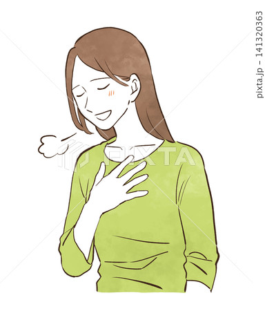 ホッと胸を撫で下ろす若い女性 水彩風の手描きイラスト素材 ホッと胸を撫で下ろす若い女性 水彩風の手描きイラスト素材 141320363