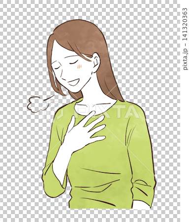 ホッと胸を撫で下ろす若い女性 水彩風の手描きイラスト素材 ホッと胸を撫で下ろす若い女性 水彩風の手描きイラスト素材 141320363