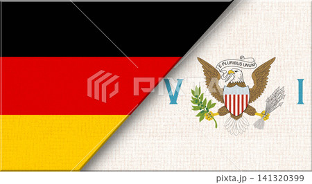 Double flag of Germany and United States Virgin Islands on fabric texture Double flag of Germany and United States Virgin Islands on fabric texture 141320399