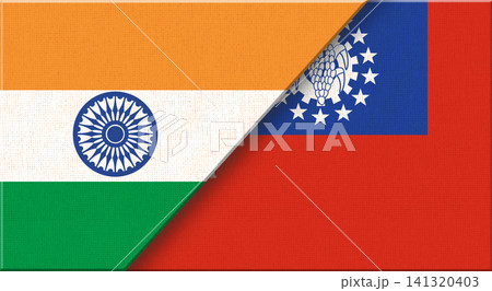 Double flag of India and Myanmar on fabric texture Double flag of India and Myanmar on fabric texture 141320403