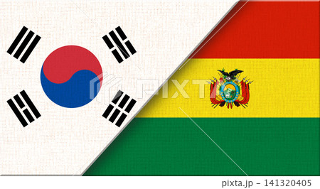 Double flag of South Korea and Bolivia on fabric texture Double flag of South Korea and Bolivia on fabric texture 141320405