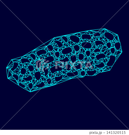 Peanut low poly triangulation triangulated polygonal electric cyan blue vibrant aqua neon color outline contour line 141320515