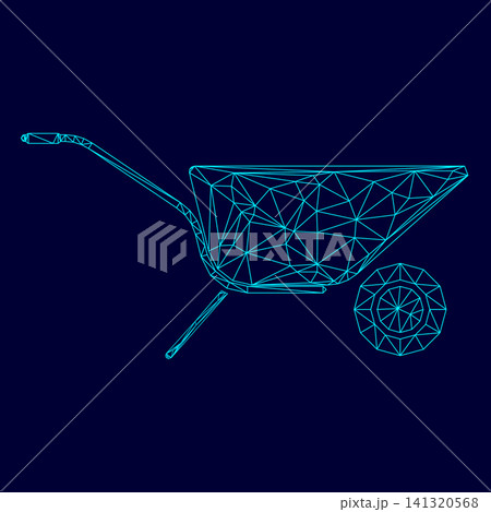 Wheelbarrow cart low poly triangulation triangulated polygonal electric cyan blue vibrant aqua neon color outline contour line 141320568