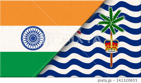 Double flag of India and British Indian Ocean Territory on fabric. Double flag of India and British Indian Ocean Territory on fabric. 141320655