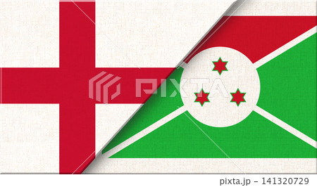Double flag of England and Burundi on fabric texture. Flag - 3D illustration. Double flag of England and Burundi on fabric texture. Flag - 3D illustration. 141320729