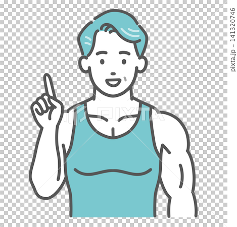 筋肉質な中年男性が人差し指を立てて提案しているイラスト(ポイント・ひらめき) 筋肉質な中年男性が人差し指を立てて提案しているイラスト(ポイント・ひらめき) 141320746