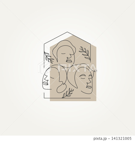 minimalist abstract face one line drawing with home and nature symbol logo template vector illustration design 141321005