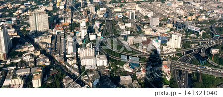Aerial View of Bangkok Skyline with Modern Skyscrapers and Urban Cityscape, Thailand 141321040