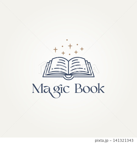 minimalist fantasy book with magic star line art icon logo template vector illustration. simple modern fantasy readers, bookworms, children book logo concept minimalist fantasy book with magic star line art icon logo template vector illustration. simple modern fantasy readers, bookworms, children book logo concept 141321343