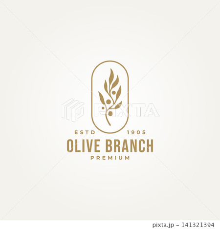 minimalist olive branch badge label logo vector illustration design. simple modern olive oil, wellness, health and beauty logo concept minimalist olive branch badge label logo vector illustration design. simple modern olive oil, wellness, health and beauty logo concept 141321394