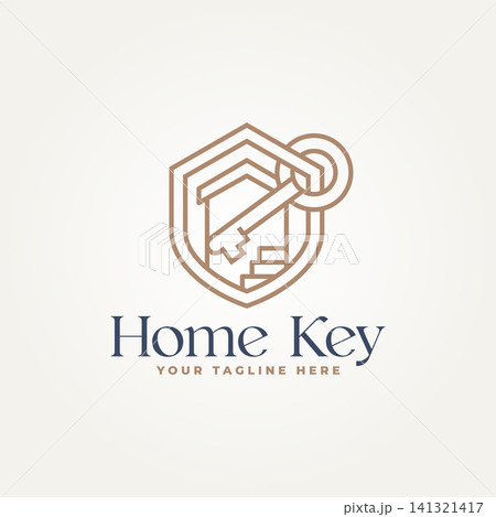 minimalist house key real estate with shield emblem line art icon logo template vector illustration design. simple modern Home buyer, housing, Property developer logo concept minimalist house key real estate with shield emblem line art icon logo template vector illustration design. simple modern Home buyer, housing, Property developer logo concept 141321417