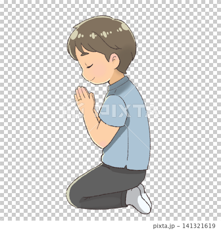 手を合わせて祈る父親のイラスト(左向き) 手を合わせて祈る父親のイラスト(左向き) 141321619