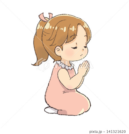 手を合わせて祈る女の子のイラスト(右向き) 手を合わせて祈る女の子のイラスト(右向き) 141321620