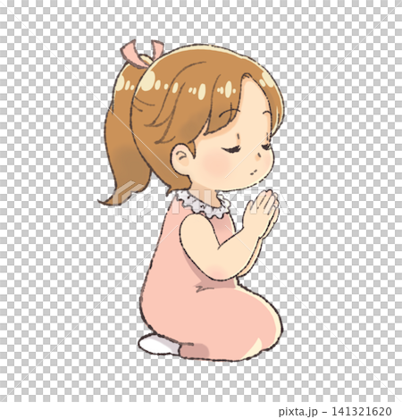 手を合わせて祈る女の子のイラスト(右向き) 手を合わせて祈る女の子のイラスト(右向き) 141321620