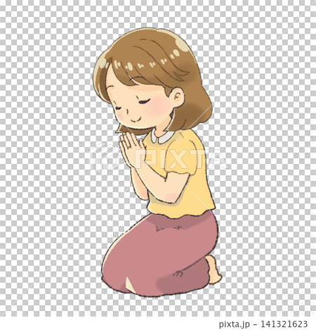 一幅母親雙手合十祈禱的插圖(面向左側)。 一幅母親雙手合十祈禱的插圖(面向左側)。 141321623