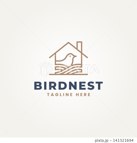 minimalist bird's house line art label logo vector illustration design. simple modern bird nest logo concept minimalist bird's house line art label logo vector illustration design. simple modern bird nest logo concept 141321694