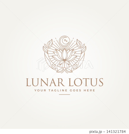 lotus flower with crescent moon line art icon logo vector illustration design. simple modern mystical sacred geometry logo concept lotus flower with crescent moon line art icon logo vector illustration design. simple modern mystical sacred geometry logo concept 141321784