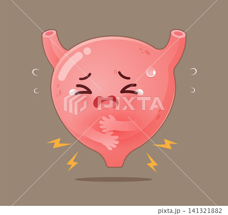 Painful Inflamed Bladder Cartoon Illustration with Urinary Tract Infection Symptoms 141321882