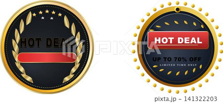 Two circular hot deal badges with gold borders, one featuring laurel wreaths and stars, the other with a 'UP TO 70% OFF' and 'LIMITED TIME ONLY' message. Two circular hot deal badges with gold borders, one featuring laurel wreaths and stars, the other with a 'UP TO 70% OFF' and 'LIMITED TIME ONLY' message. 141322203