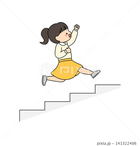 階段を上る女の子のイラスト(ジャンプ) 階段を上る女の子のイラスト(ジャンプ) 141322486