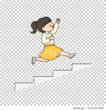 階段を上る女の子のイラスト(ジャンプ) 階段を上る女の子のイラスト(ジャンプ) 141322486
