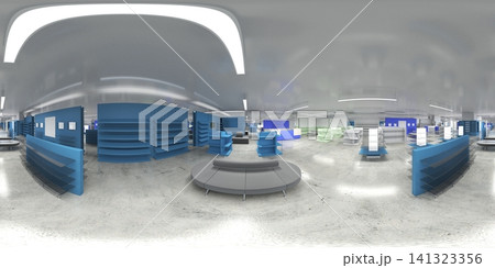 spherical panoramic render of the store, interior visualization, 3D illustration spherical panoramic render of the store, interior visualization, 3D illustration 141323356