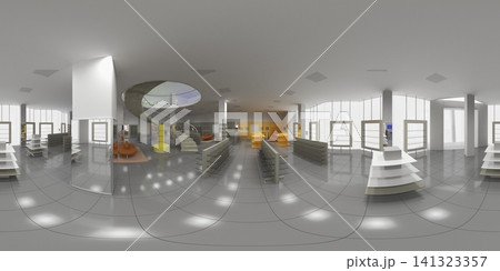 spherical panoramic render of the store, interior visualization, 3D illustration spherical panoramic render of the store, interior visualization, 3D illustration 141323357