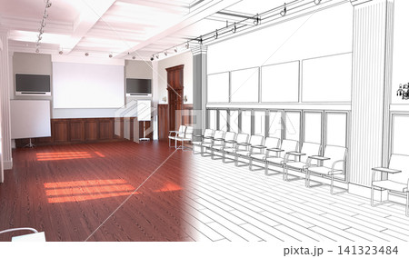 empty room, interior visualization, 3D illustration empty room, interior visualization, 3D illustration 141323484