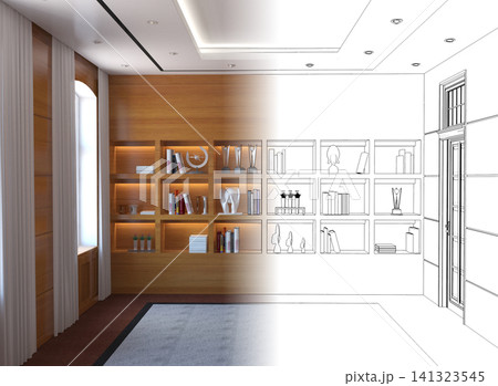 empty room, interior visualization, 3D illustration empty room, interior visualization, 3D illustration 141323545