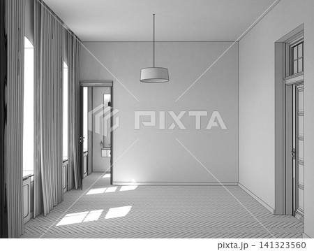 empty room, interior visualization, 3D illustration empty room, interior visualization, 3D illustration 141323560