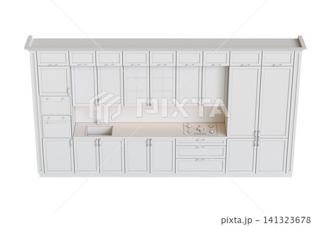 modern kitchen isolated on transparent background, home furniture, 3D illustration, cg render 141323678