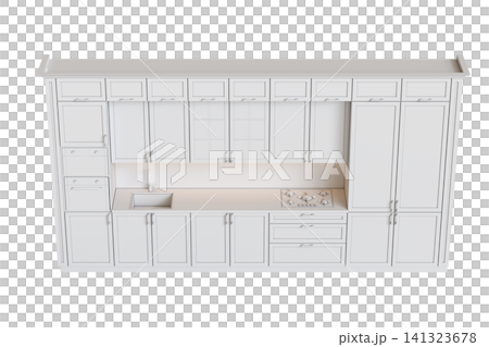modern kitchen isolated on transparent background, home furniture, 3D illustration, cg render 141323678