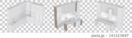 modern kitchen isolated on transparent background, home furniture, 3D illustration, cg render 141323697
