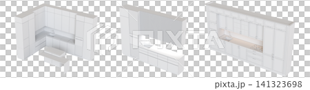 modern kitchen isolated on transparent background, home furniture, 3D illustration, cg render 141323698