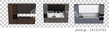 modern kitchen isolated on transparent background, home furniture, 3D illustration, cg render modern kitchen isolated on transparent background, home furniture, 3D illustration, cg render 141323701