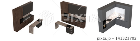 modern kitchen isolated on transparent background, home furniture, 3D illustration, cg render modern kitchen isolated on transparent background, home furniture, 3D illustration, cg render 141323702