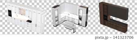 modern kitchen isolated on transparent background, home furniture, 3D illustration, cg render 141323706