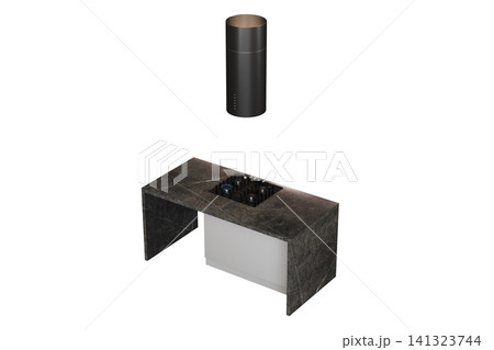 modern kitchen isolated on transparent background, home furniture, 3D illustration, cg render 141323744