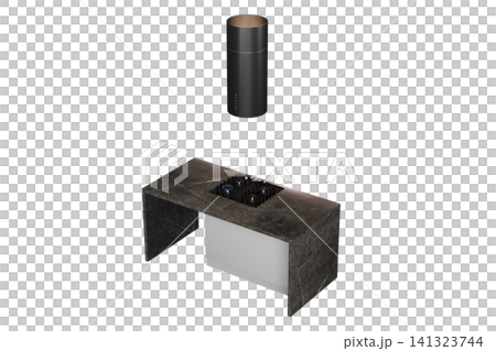 modern kitchen isolated on transparent background, home furniture, 3D illustration, cg render 141323744