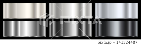Set of shiny silver gradients with an outline on a black background. 141324487